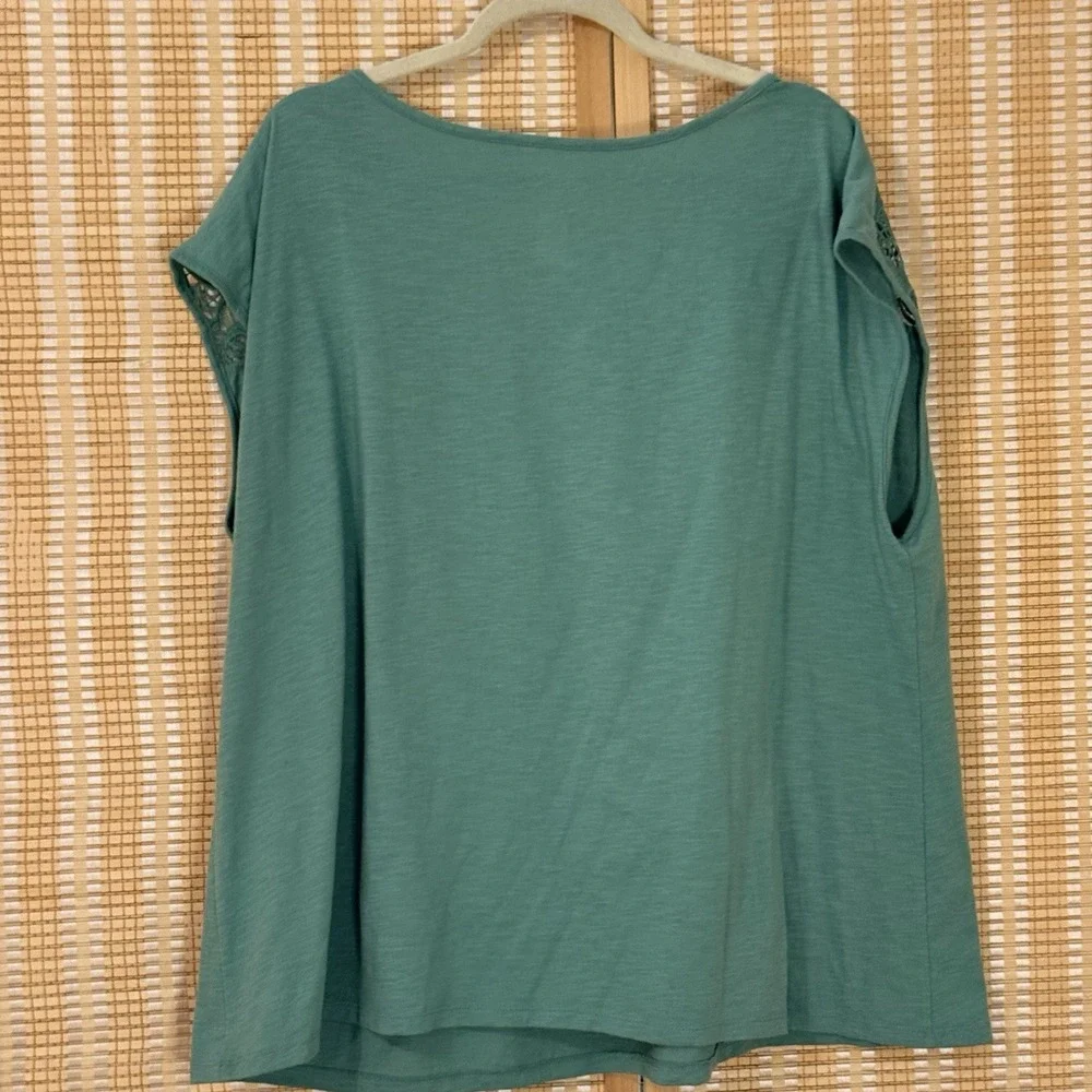 St John's Bay Womens 2X Top Army Green Battenburg Lace Cottagecore Floral Boho - Picture 3 of 6